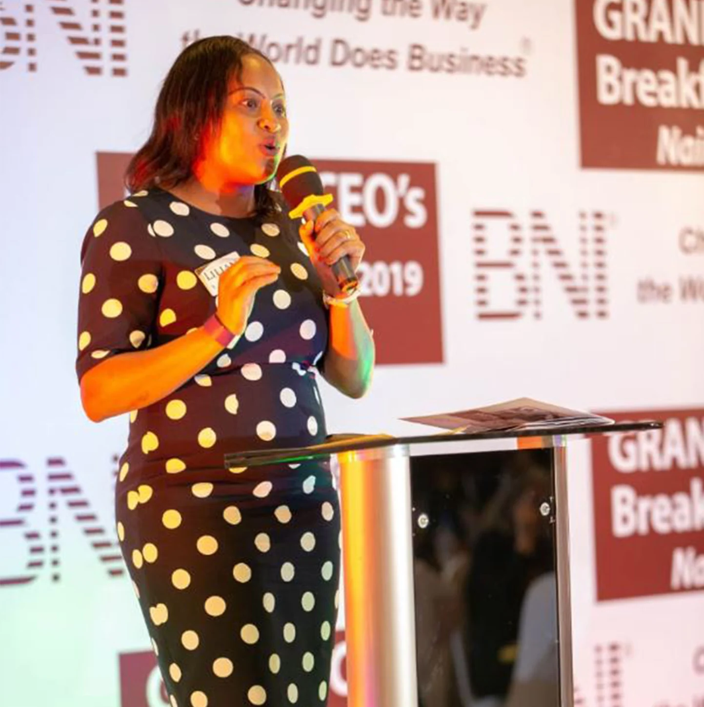 Lilian speaking at a BNI business event